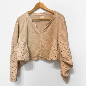 Anthropologie Pilcro : Batwing Eyelet Crop Style Sweatshirt : M